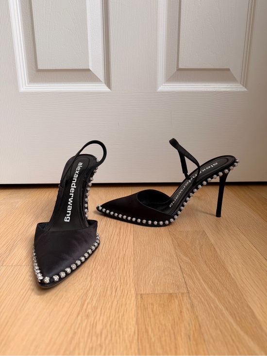 Alexander Wang Shoes - Alexander Wang Rina Crystal Trim Slingback Pumps Black Satin Heels